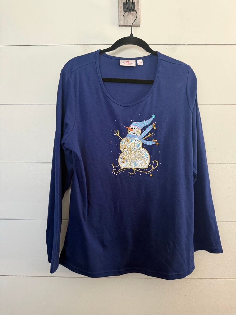 Quacker Factory Women’s Large Blue Snowman Longsleeve Vintage Holidays